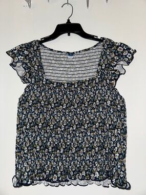 Old Navy Navy Floral Smocked Square-Neck Top